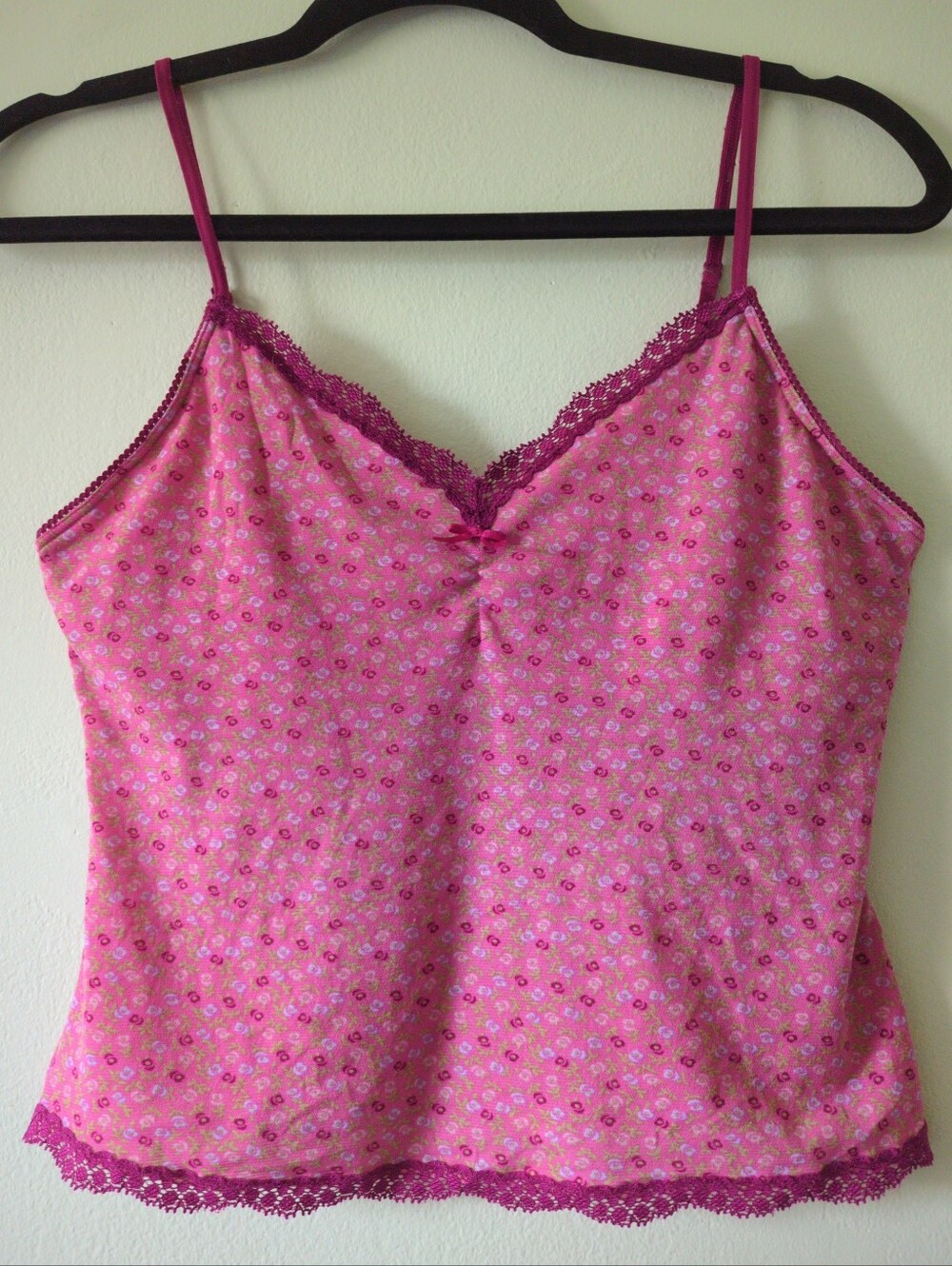 Vintage Y2K Victoria's Secret Mesh Floral Pink Camisole Cami Lace Trim